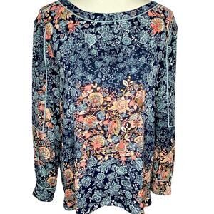 Loft Outlet Floral Top Blue Pink Long Sleeve Boho Small Cottagecore Fairycore